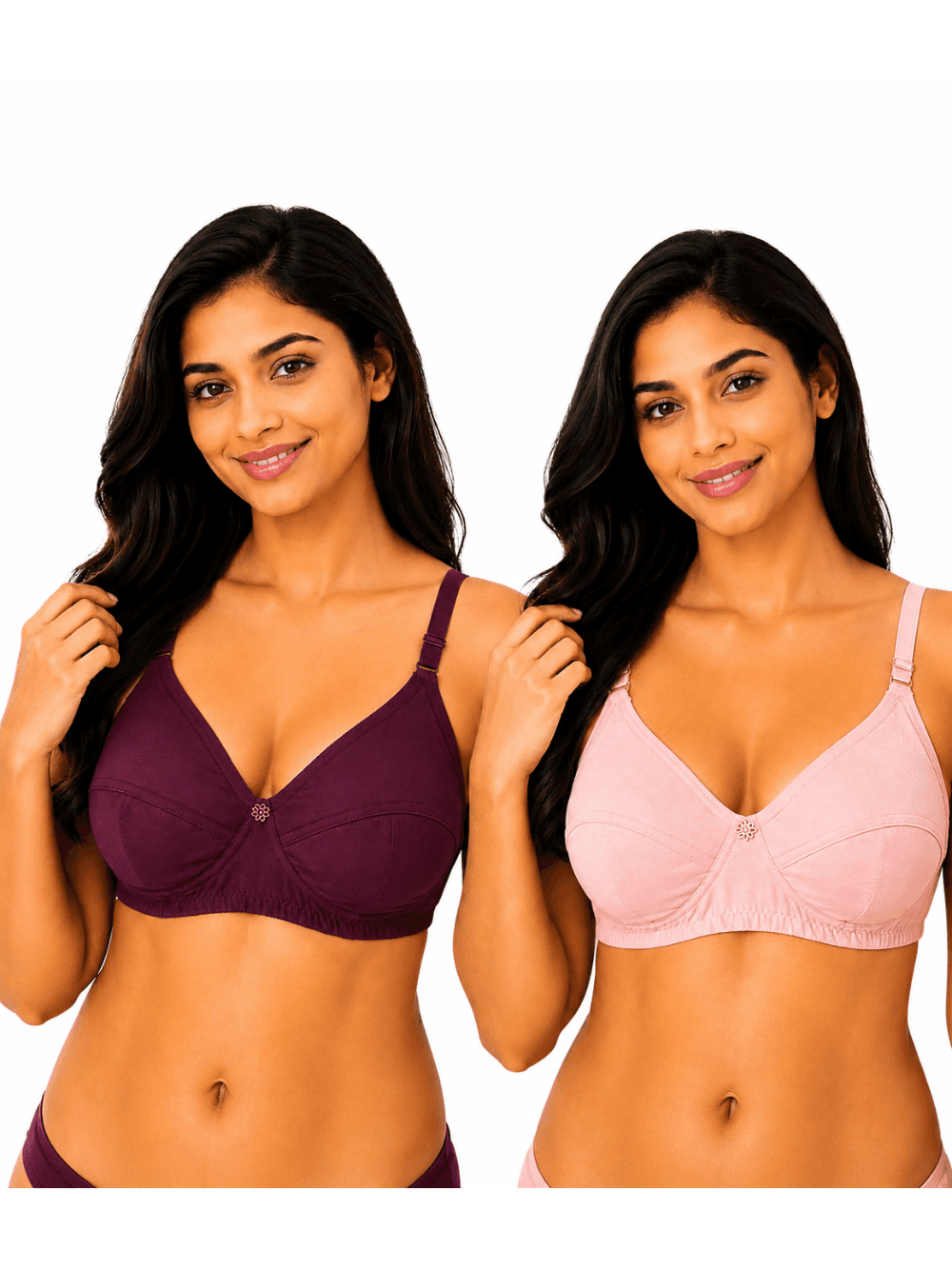Women’s Everyday Premium Bra – Non-Padded - Maroon & Blush Pink